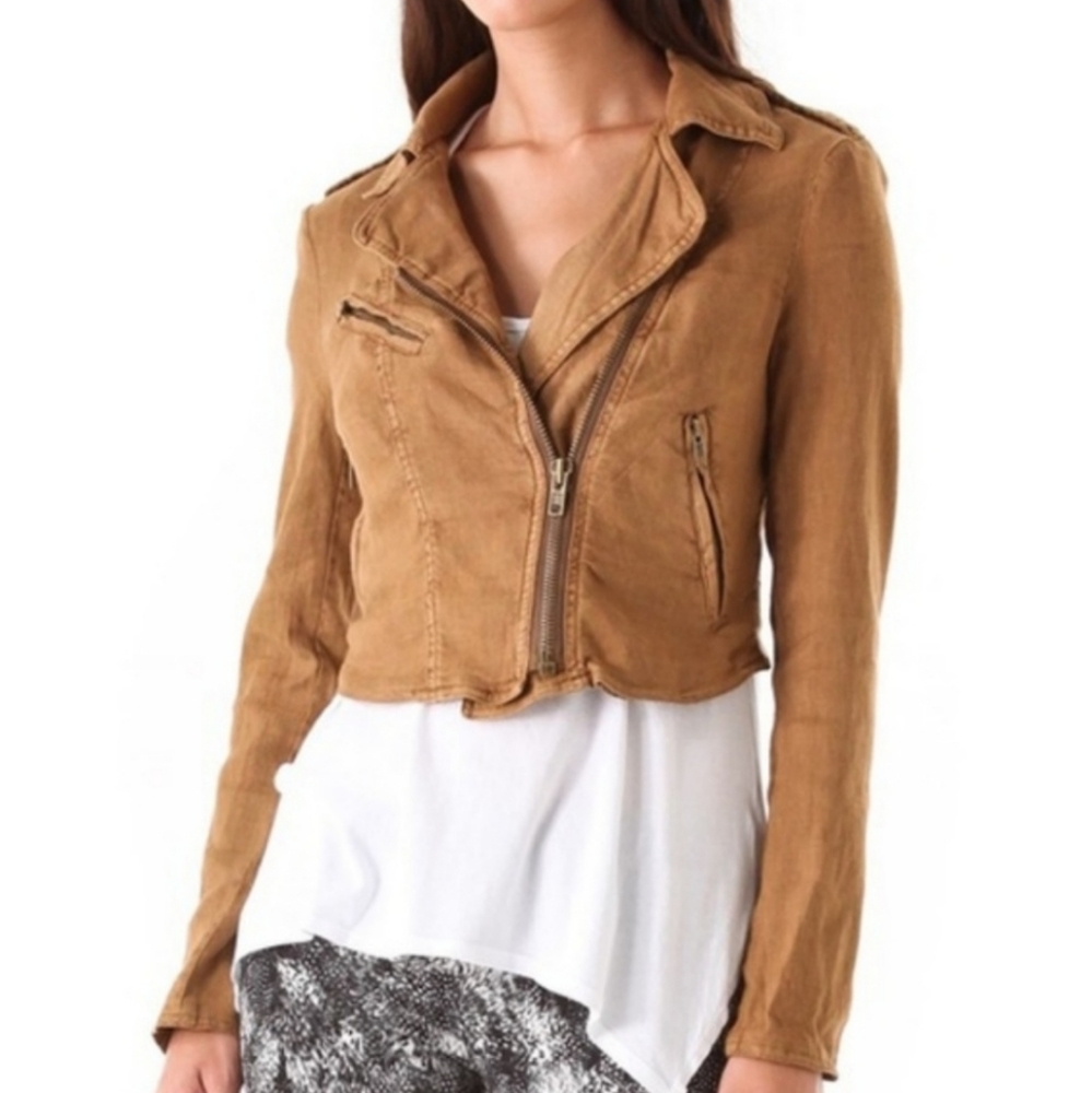 Free People Cropped Linen Moto Jacket 2